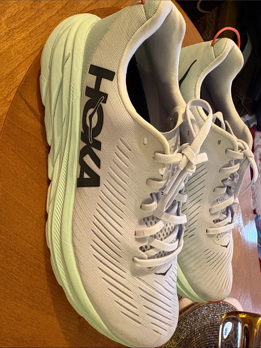 Hoka Women's Light Gray and Mint Performance Running Sneakers